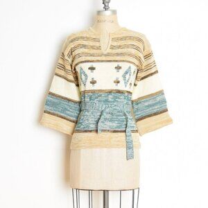 vintage 70s sweater space dyed southwest belted hippie bell sleeve top XS S
